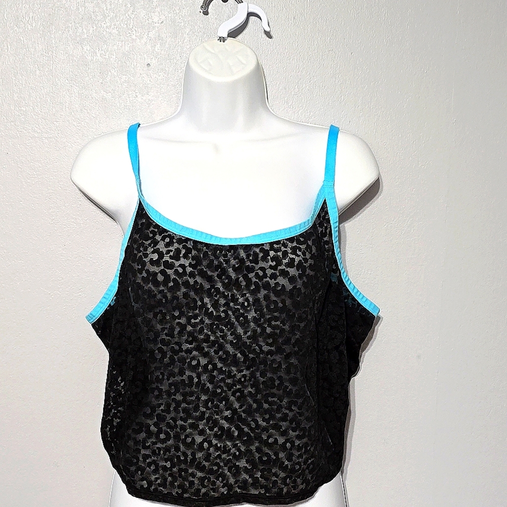 Cacique Black Lace Top with Blue Edge